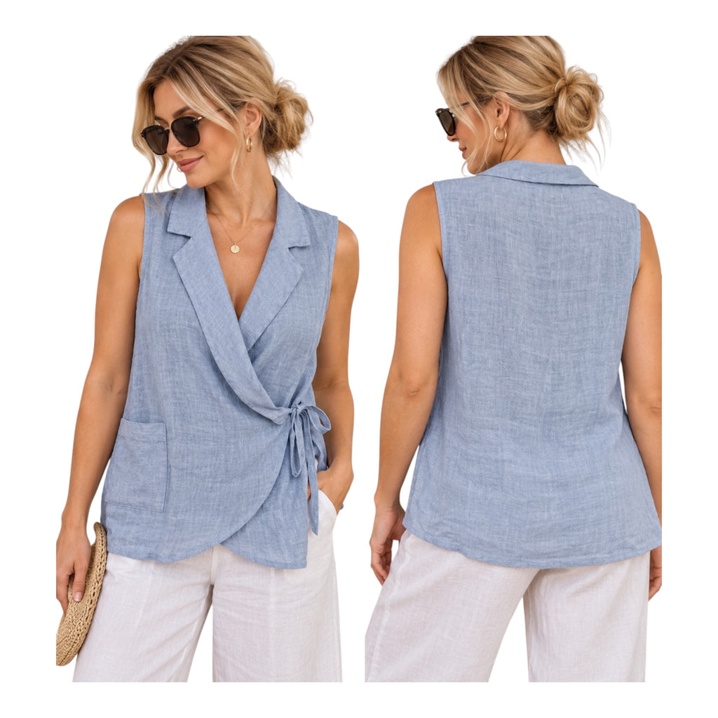 Pure Linen wrap Top for Women