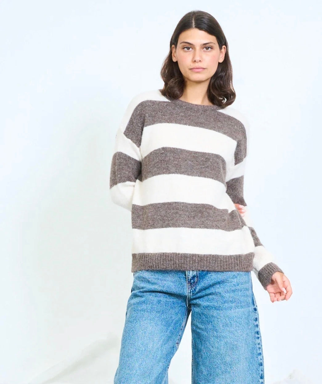 Lana wool contrast-striped Knit sweater