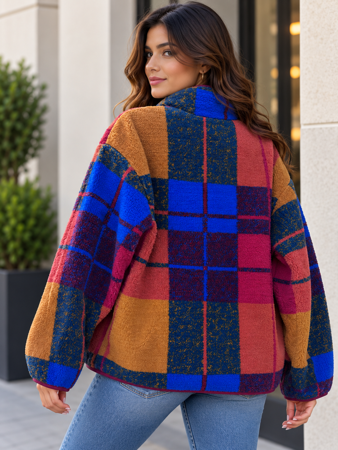 Multi-coloured Teddy Fleece jacket for Herbst and winter