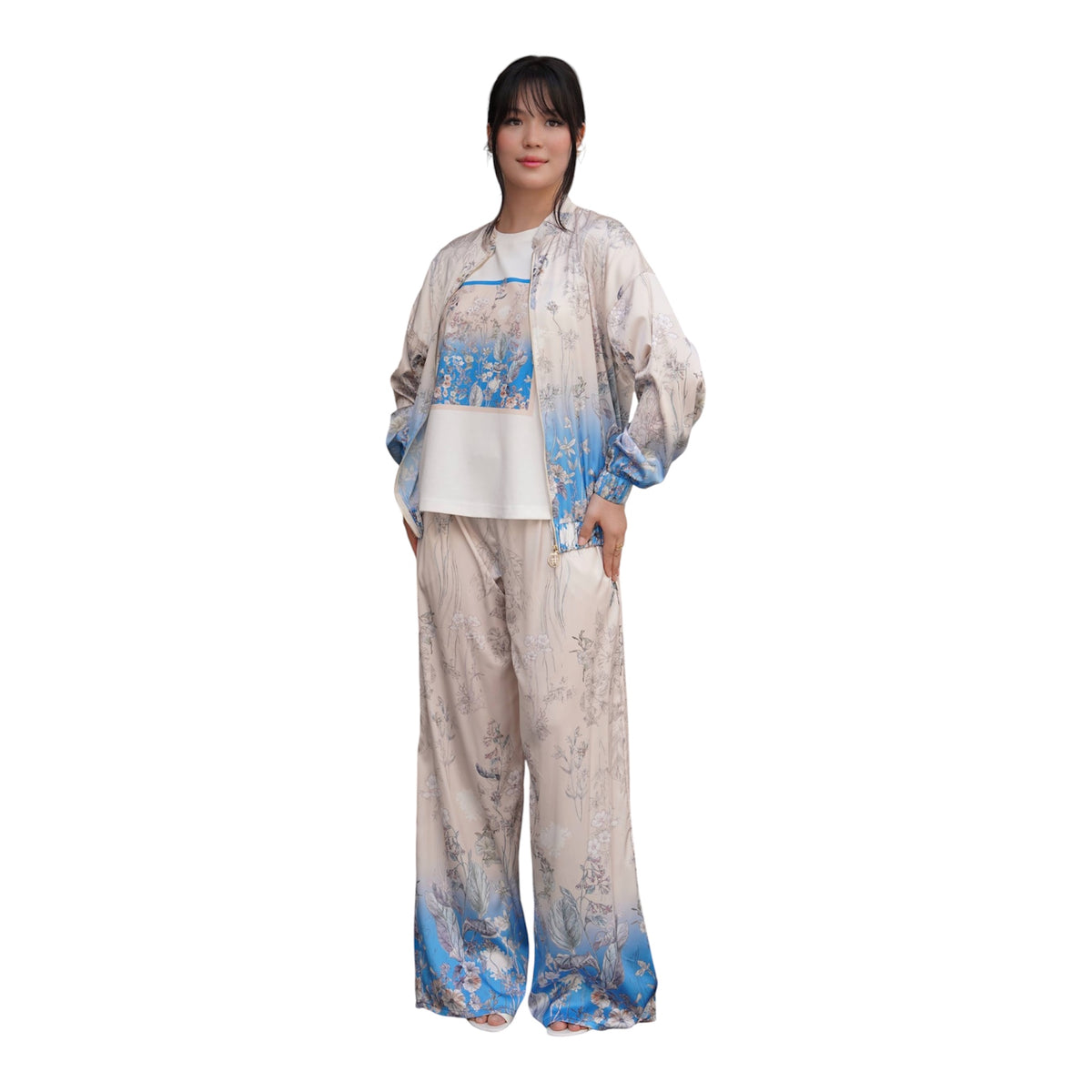 Elegantes 3-teiliges Damen-Set aus seidigem Stoff