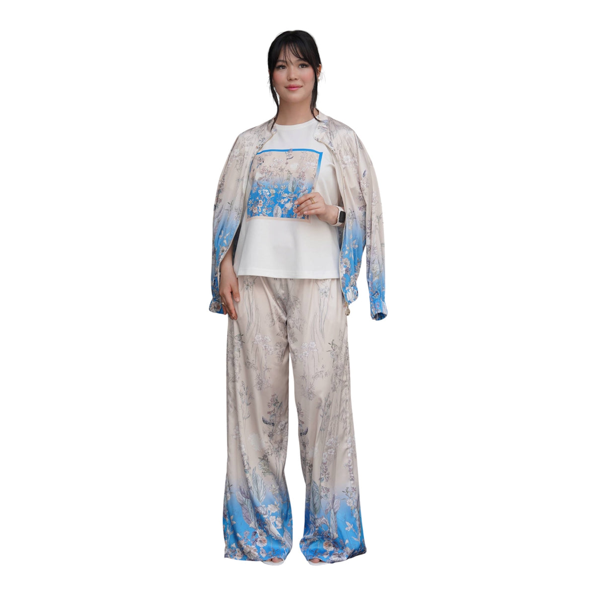 Elegantes 3-teiliges Damen-Set aus seidigem Stoff