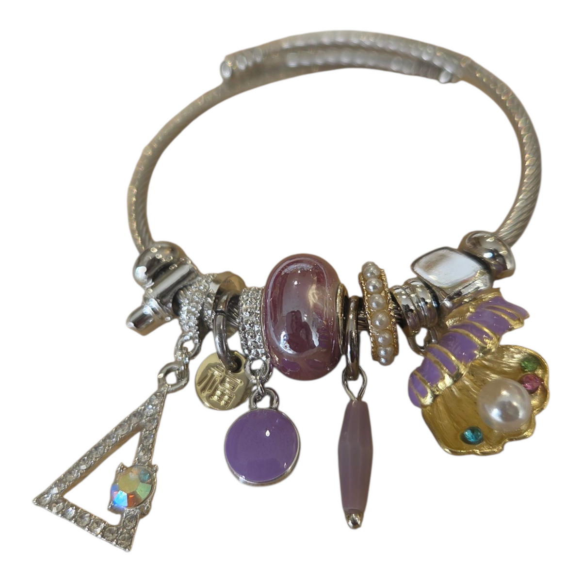 Charm Armbands Damenarmband aus Edelstahl – Gliederarmband mit Perlen und Kristall-Anhänger