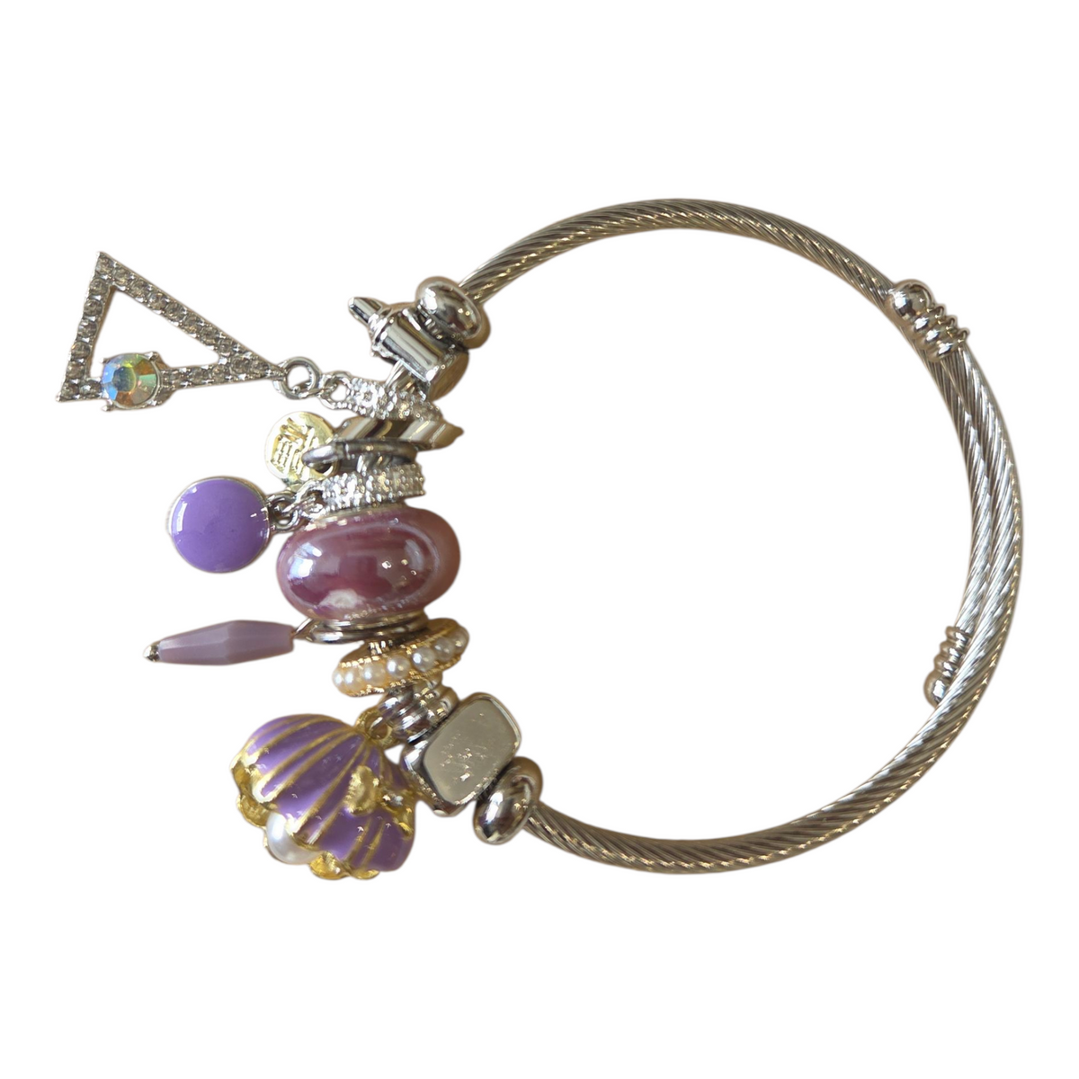 Charm Armbands Damenarmband aus Edelstahl – Gliederarmband mit Perlen und Kristall-Anhänger