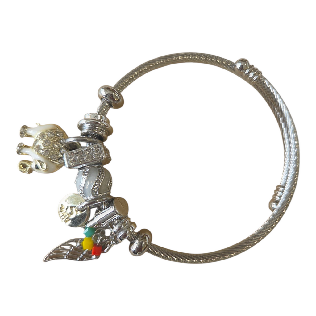 Charm Armbands Damenarmband aus Edelstahl – Gliederarmband mit Perlen und Kristall-Anhänger