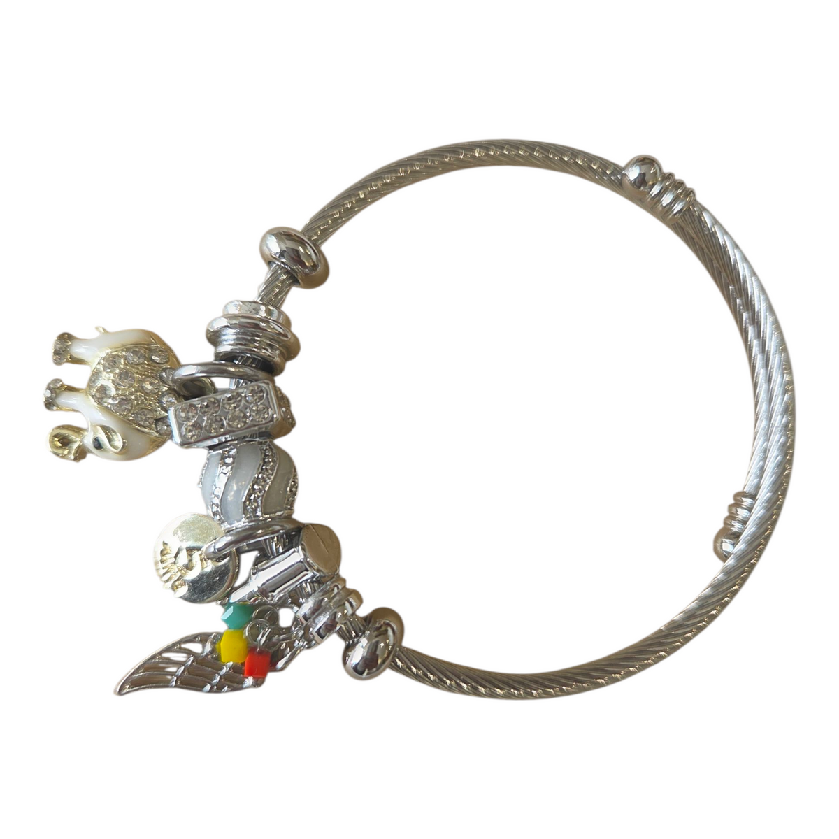 Charm Armbands Damenarmband aus Edelstahl – Gliederarmband mit Perlen und Kristall-Anhänger
