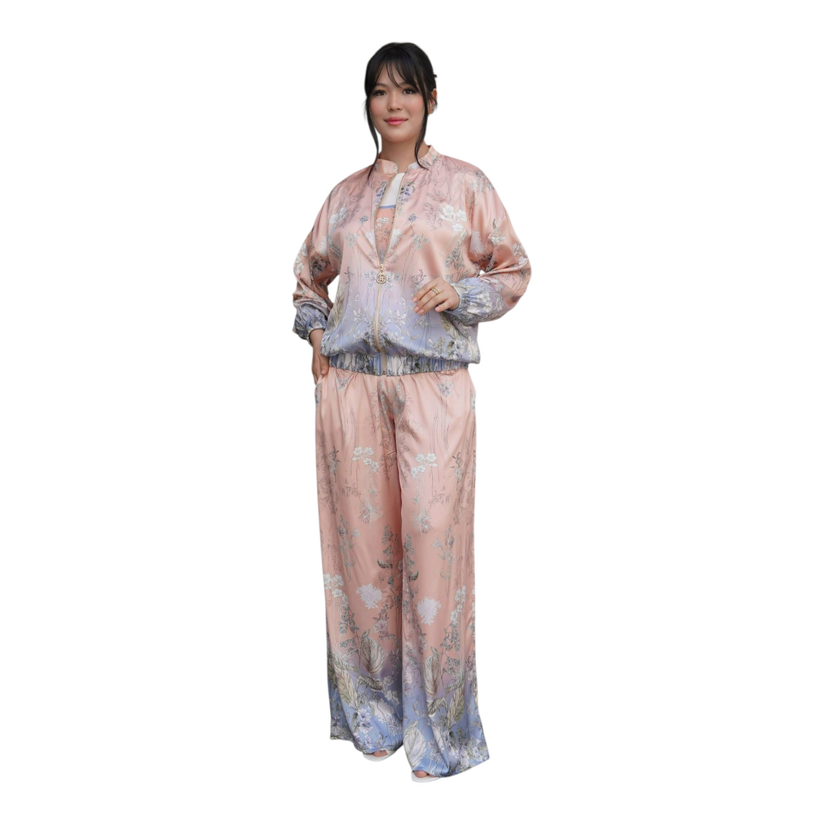 Elegantes 3-teiliges Damen-Set aus seidigem Stoff
